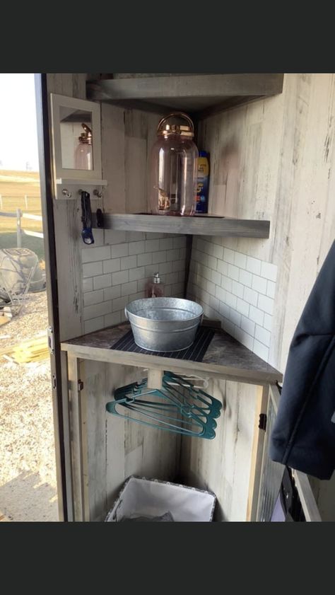 Gooseneck Trailer Interior, Cargo Trailer Bathroom Ideas, Bumper Pull Horse Trailer Tack Room, Small Horse Trailer Remodel, Bumper Pull Living Quarters, Weekender Horse Trailer Ideas, Horse Trailer Tack Room Conversion, Bumper Pull Horse Trailer Conversion, Diy Horse Trailer Remodel