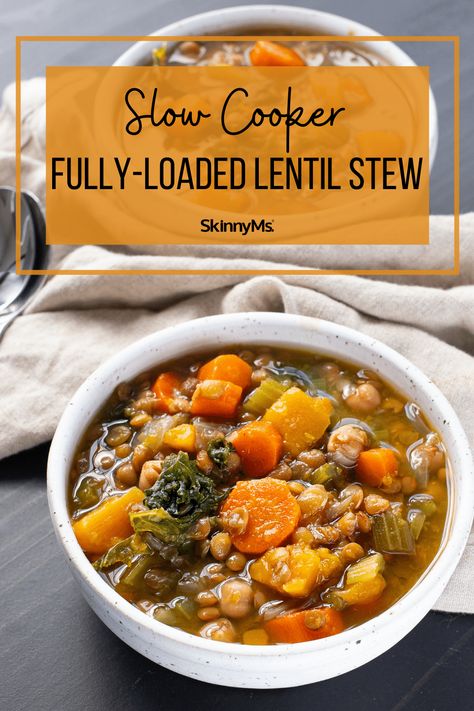 Fully-Loaded Slow Cooker Lentil Stew Hungry Root, Healthy Hearty Soup, Healthy Food Substitutes, Crockpot Veggies, Slow Cooker Lentil Soup, Slow Cooker Stew Recipes, Food Substitutions Healthy, Lentil Vegetable Soup, Food Substitutes