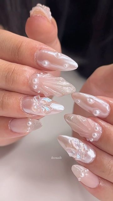 Soft Gel Nail Extensions Designs, Gel Nail Extensions Designs, Nail Extension Designs, Nail Inspired, Soft Princess, Quince Nails, Seashell Nails, Princess Nails, Bridal Nails Designs