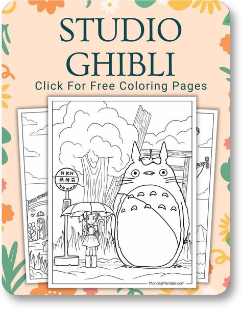 Ghibli Coloring Pages Free Printable, Anime Club Activities, Totoro Printable, Studio Ghibli Coloring Pages, Ghibli Coloring Pages, Ghibli Coloring, Stained Glass Coloring Pages, Anime Club, Bunny Coloring Pages