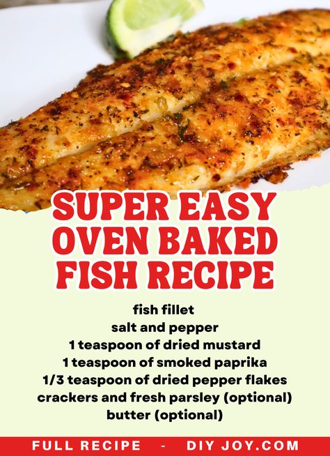 Super Easy Oven Baked Fish Recipe via @diyjoycrafts Baked Red Fish Recipes Ovens, Red Fish Recipes, Redfish Recipes, Bake Fish, Baked Fish Recipe, Oven Baked Fish, Fish Recipes Baked, Baked Fish Recipes, Diy Joy