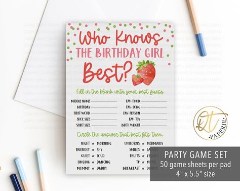 Strawberry Birthday Game, Berry First Party Game, Who Knows the Birthday Girl Best Game, Berry 1st Birthday Game, Printed Birthday Game - Etsy Israel Strawberry Birthday Games, Strawberry Birthday Party Games, Berry First Birthday Party Games, 1st Birthday Game Ideas, Berry First Birthday Games, 1st Birthday Games Party Activities, First Birthday Games For Adults, First Birthday Party Games, Watermelon 1st Birthday