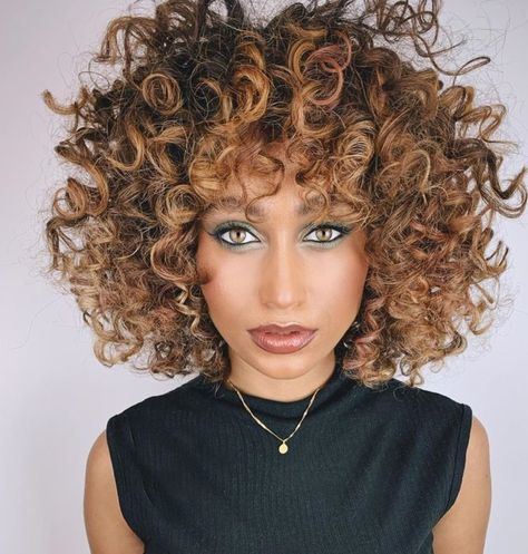 Curly Brown Hair with Caramel Highlights Natural Ash Brown Hair, Curly Bob Hair, Curly Balayage, Caramel Hair Highlights, Mocha Color Hair, Mocha Hair, Brown Hair With Caramel Highlights, Highlights Curly, Natural Curly Hair Cuts