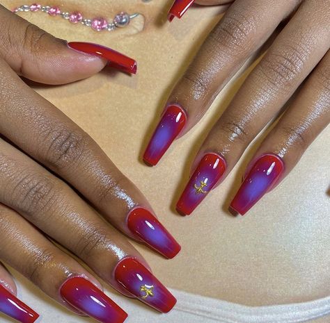 Red And Blue Aura Nails, Red And Purple Aura, Purple And Red Nails, Red And Purple Nails, Red Aura Nails, Purple Aura Nails, Mystique Marvel, Cosmetology License, Lux Nails