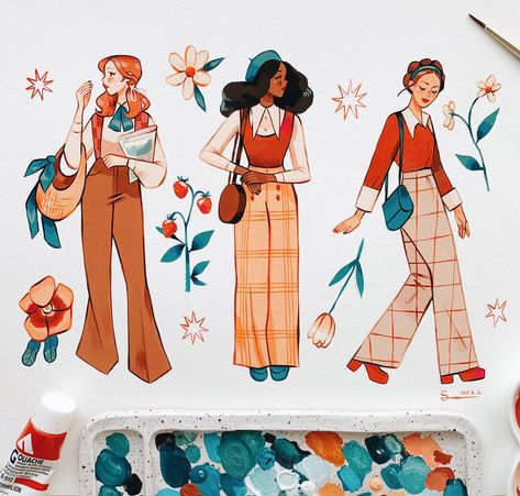 Sibylline Meynet, Acryla Gouache, Doodle Paint, National Pet Day, Gouache Illustrations, 70s Outfits, Gouache Art, Sketchbook Art Journal, Amazing Drawings