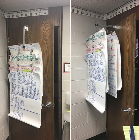 How To Store Anchor Charts, Store Anchor Charts, Kindergarten Strategies, Anchor Chart Storage, Classroom Structure, Neutral Classroom, Door Folding, Visual Management, Kindergarten Anchor Charts