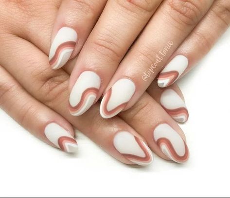 Nails Squiggle, Squiggle Nails, Formal Nails, Cute Nails For Fall, Lines On Nails, Simple Acrylic Nails, Bling Acrylic Nails, Oval Nails, Minimalist Nails