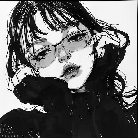 ✨🚀Get Premium Midjourney Prompts - Go to Link in my Bio🌐🔗 Manga Beauty, Y2k Aesthetic Wallpaper, Woman With Glasses, Drawing Of A Woman, Face Art Drawing, Discord Icon, Human Icon, White Drawing, 90s Cartoon