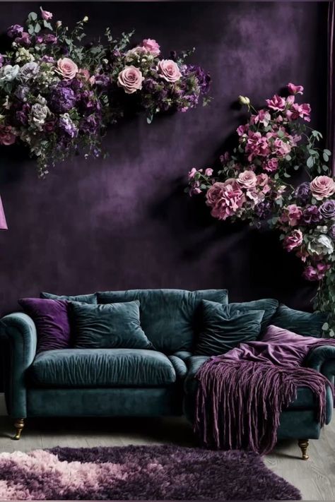 Deco Baroque, Purple Living Room, Purple Sofa, Moody Decor, Ombre Wall, Dark Home Decor, Purple Rooms, Set Sofa, Studio Foto