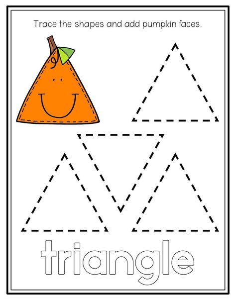 Pumpkin Shape Tracing - Preschool Mom Pumpkin Shape Tracing, Pumpkin Tracing Worksheet, Triangle Shape Worksheets For Preschool, Triangle Worksheet Preschool, Triangle Preschool Activities, Triangle Activities For Toddlers, Triangle Crafts Preschool, Pumpkin Tracing, Shapes Activities Preschool