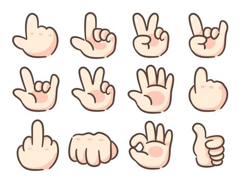 Point Finger Drawing, Thumbs Up Reference, Thumbs Up Drawing, Chibi Hands, Photo Doodle, Finger Cartoon, How To Draw Fingers, Peace Sign Hand, Pointing Fingers