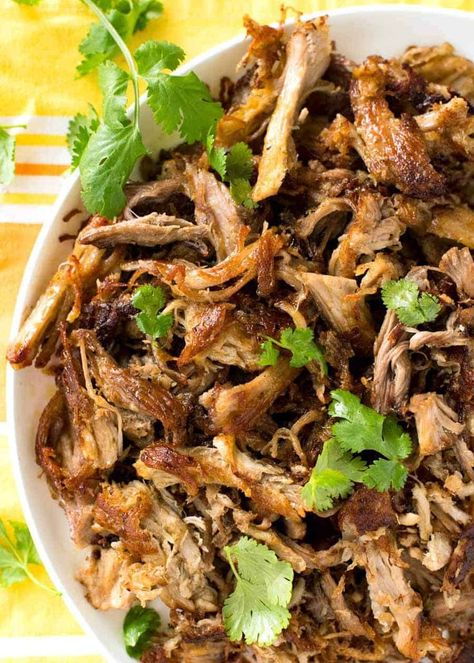 Overhead shot of crispy golden and juicy Pork Carnitas . Mexican Carnitas, Mexican Slow Cooker, Pork Pulled, Pork Carnitas Recipe, Slow Cooked Pulled Pork, Recipes Bbq, Carnitas Recipe, Recipetin Eats, Pork Carnitas