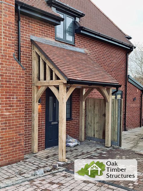 Oak Porch Ideas, Front Door Canopy Wood, Oak Lean To Porch, Oak Framed Porch, Oak Frame Lean To Porch, Oak Canopy Porch, Timber Porch, Oak Porches, Porch Oak