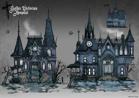 ArtStation - Gothic Victorian Hospital, Fion Lim Gothic Victorian House Plans, Victorian Hospital, Gothic House Plans, Victorian Gothic House, Gothic Victorian House, Victorian Castle, Gothic Mansion, Victorian House Plans, Gothic Buildings