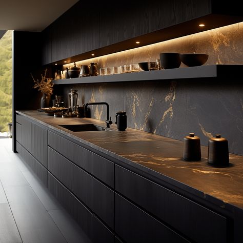 30 Kitchens designs with dark cabinets to inspire you Modern Dark Kitchen, Contemporary Black Kitchen, Black Kitchen Design, Black Modern Kitchen, Modern Black Kitchen, Brown Kitchen Cabinets, Dark Wood Kitchens, Black Kitchen Cabinets, Dark Kitchen