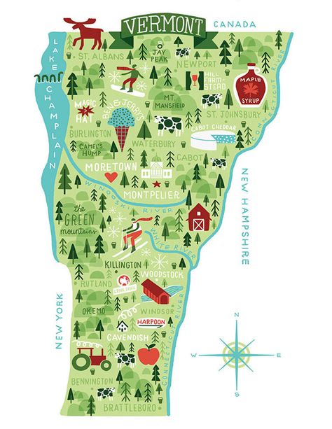 Vermont Illustrated Map on Behance Surface Design Portfolio, Illustration Example, Hand Drawn Map, Drawn Map, Affinity Designer, Illustrated Map, Travel Maps, Map Design, City Maps