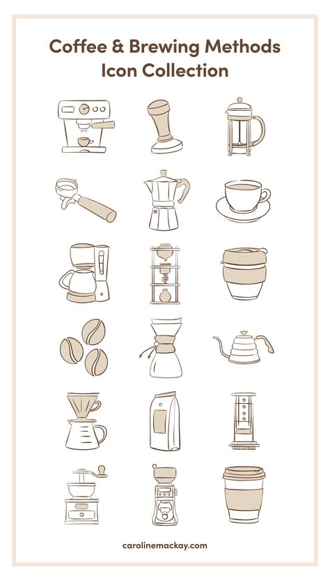 Themed Icons, Coffee Shop Logo Design, Coffee Brewing Methods, Coffee Infographic, Coffee Icon, Coffee Tattoos, Coffee Shop Logo, Coffee Drawing, Tanah Liat