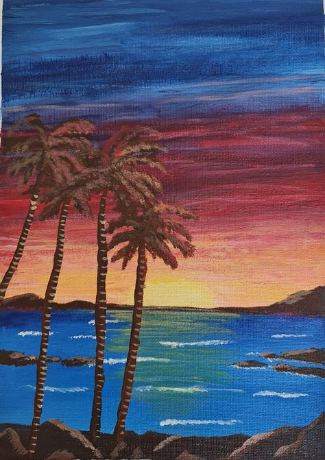 Acrylic painting,  sunset scene Acrylic Painting Sunset, Painting Sunset, Acrylic Painting, Paintings