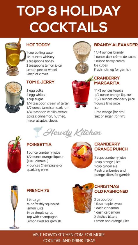 A lineup of holiday cocktails, showcasing festive drinks that are perfect for seasonal celebrations. Best Bar Drinks, Fun Holiday Cocktails, Xmas Desserts, Best Drink, Homemade Liquor, Festive Cocktails, Festive Drinks, Christmas Brunch, Alcohol Drink Recipes