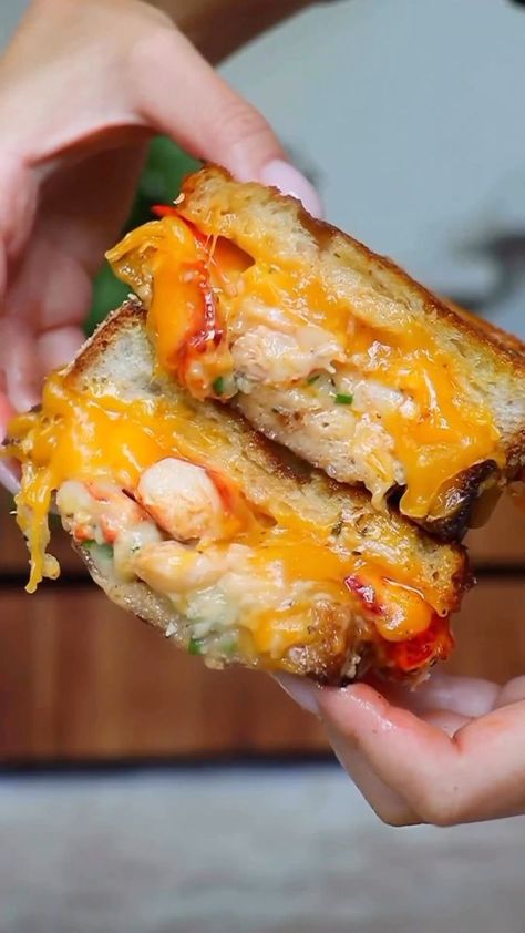 Lobster Grilled Cheese 🦞 RECIPE 👩‍🍳 @thenaughtyfork #tastethisnext . . . . #seafood #lobsters #lobster #seafoods #seafoodlover #grilled #seafoodlovers #pescatarian #sandwich #recipe #recipes | Taste This Next Pescatarian Sandwich, Lobster Grilled Cheese, Prawn Rice, Lobster Grilled, Lobster Sandwich, Rice Paper Dumplings, Seafood Recipes Scallops, Raw Prawns, Sandwhich Recipes