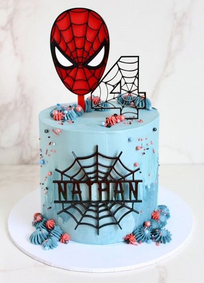 Spiderman Smash Cake, Edible Print Cake, Spiderman Birthday Cake, Blue Frosting, Cake Pulls, Baby Spiderman, Spiderman Theme, Lunchbox Treats, Superhero Cake