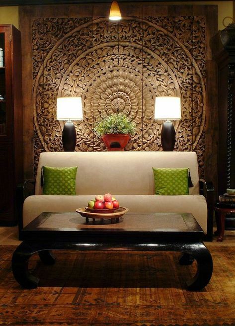 Asian Living Rooms, Asian Wall Decor, Asian Living Room, Thai Decor, Asian Interior Design, Asian Interior, Interior Design Per La Casa, Asian Homes, Tropical Home Decor