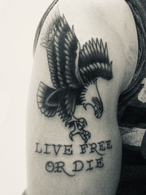 Live free or die tattoo, American traditional Eagle. Live Free Or Die Tattoo, American Traditional Eagle, June Tattoo, Live Free Tattoo, America Tattoo, Tattoo American Traditional, Tattoo Bts, Traditional Eagle, Traditional Eagle Tattoo