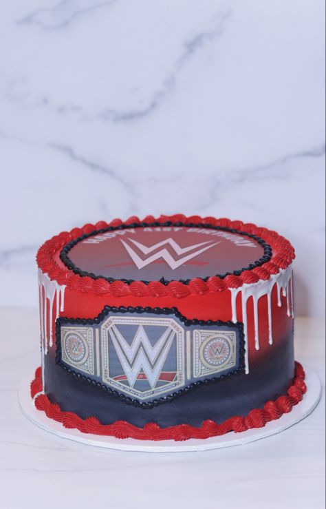 #dripcake #wwe #redcake #cakeideas Wwe Birthday Party Ideas, Wwe Birthday Decorations, Wwe Theme Party, Wwe Cake Ideas, Wwe Birthday Cookies, Wwe Birthday Party Ideas Cake, Diy Wwe, Wwe Birthday Cakes, Wrestling Birthday Cakes