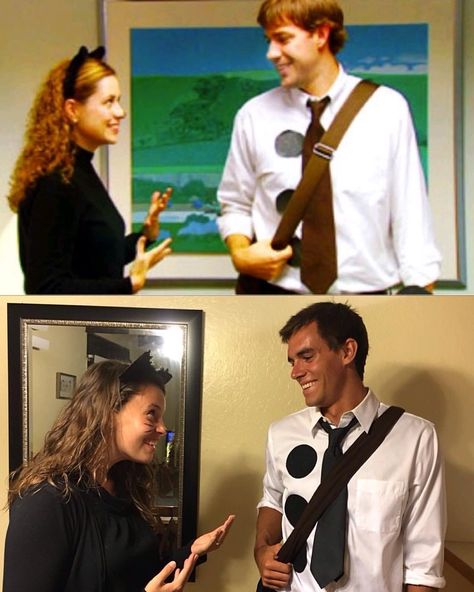 Couples Halloween Costumes | Jim and Pam Halloween Costume Couple Ideas, Costume Couple Ideas, His And Hers Costumes, Couple Costume Ideas, Halloween Costume Couple, Office Halloween Costumes, Costume Ideas For Halloween, Jim And Pam, Meme Costume