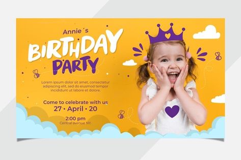 Birthday Branding, Birthday Card Template Free, Kids Invitation, Birthday Card With Photo, Kids Banner, Happy Birthday Kids, Happy Birthday Design, Happy Birthday Celebration, Invitation Party