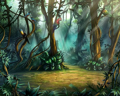 Artist: Pascal Casolari - Title: (Background decor illustration) PETER PAN BG 01 - Card: Unknown Peter Pan Background, Title Background, Decor Illustration, Jungle Art, Background Decor, Painting Inspo, Peter Pan, Acrylic Painting, Disney