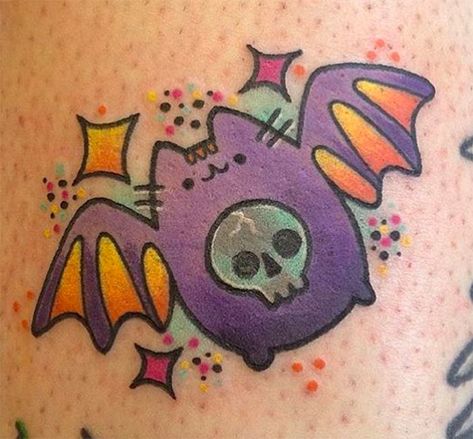 When you're the darkness, but also very smol. These cute bat tattoos are perfect to show off your Halloween spirit and goth aesthetic year round, but they're also too cute to be creepy. #tattoos #halloweentattoos #bats #battattoo Goth Tattoo Ideas, Bat Tattoos, Body Markings, Bubble Tattoo, Cute Halloween Tattoos, Colorful Tattoo, Goth Tattoo, Henna Ideas, Bat Tattoo