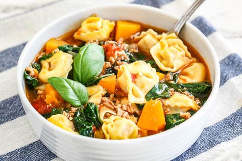 Spinach Tortellini Soup with Italian Sausage and Butternut Squash