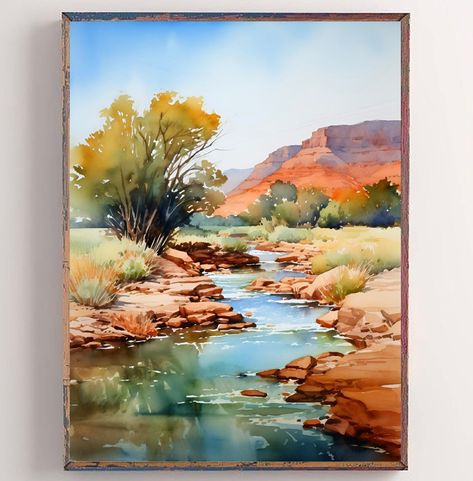 Virgin River, Zion National Park, Utah Premium quality giclee print To see more paintings, please visit my shop: www.etsy.com/shop/PaintingsDanArt - Giclee print on acid-free archival paper - Multiple sizes to choose from - Frame not included. This print is sold unframed.  However, you can order a framed print via this link:  https://paintingsdanart.etsy.com/listing/1702840310/framed-poster-for-any-print-of-your  Unframed canvas print available here: https://paintingsdanart.etsy.com/listing/1705 Zion National Park Art, River Watercolor Painting, Zion National Park Painting, Zion Watercolor, River Side Painting, River Painting, Landscape Quilts, Mountain Wall Art, Mountain Paintings