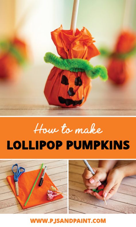 Lollipop Pumpkin Craft | Easy Halloween Crafts for Kids Lollipop Pumpkin, Bat Crafts, Easy Halloween Crafts For Kids, Lollipop Craft, Easy Halloween Craft, Halloween Lollipop, Easy Halloween Party, Pumpkin Craft, Halloween Crafts For Toddlers