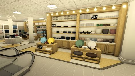 Bloxburg Furniture Store, Bloxburg Olive Garden, Clothes Store Bloxburg, Stores Bloxburg, Bloxburg Town Ideas List, Retail Tycoon 2 Ideas, Bloxburg Thrift Shop, Bloxburg Toy Store, Store Ideas Bloxburg