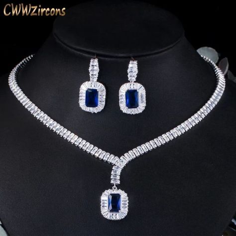 none Sapphire Jewelry Set, American Dinner, Platinum Necklace, Blue Jewelry Set, Zircon Necklace, Bridal Necklace Set, Crystal Jewelry Sets, Cubic Zirconia Jewelry, Wedding Bridal Jewellery