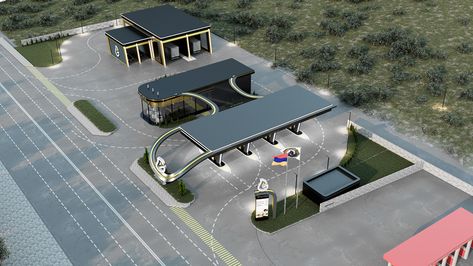 Fuel Station Design Architecture, Fuel Station Design Plan, Carwash Design Architecture, Gasoline Station Design, Fuel Station Design, Car Service Design, Modern Gas Station, Gas Station Design, Ensuite Layout