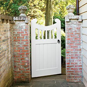 Siding With Brick, Updated Colonial, Arbor Gate, Broadmoor House, Tor Design, Wooden Garden Gate, Garden Gates And Fencing, Garden Gate Design, Privacy Wall