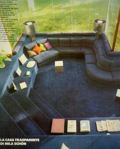 Modular Sleeper Sofa, Navy Blue Couch, 80s Interior, Blue Couch, Retro Interior Design, Sunken Living Room, Retro Interior, Future Apartment, Apartment Decor Inspiration