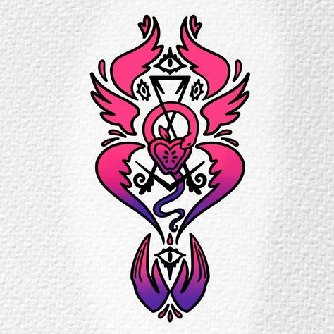 Maiah Kiana | I have been loving Hazbin Hotel lately, and I would lovvve to do some tattoos from it! Here are two fun filigree designs that I thought… | Instagram Hazbin Hotel Design, Hazbin Hotel Tattoo Ideas, Sarcastic Backgrounds, Eve Tattoo, Boss Tattoo, Eevee Wallpaper, Sick Tattoos, Kitten Tattoo, Filigree Tattoo