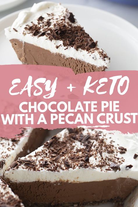 Enjoy a slice of this luxurious Keto Chocolate Pie. Its pecan crust and fudgy chocolate center are topped with freshly whipped cream for a perfect finish. Keto Chocolate Cream Pie Low Carb, Keto Chocolate Cream Pie, Keto Chocolate Pie, Pie With Pecan Crust, Keto Pies, Kasey Trenum, Keto Pie, Bike Workouts, Chocolate Cream Pie Recipe