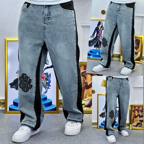 Buggy Jeans, Baggy Jeans Outfit Men, Abstract Streetwear, Designed Jeans, Crazy Jeans, Summer Swag Outfits, Guys Fashion Casual, Unique Jeans, Drippy Outfit