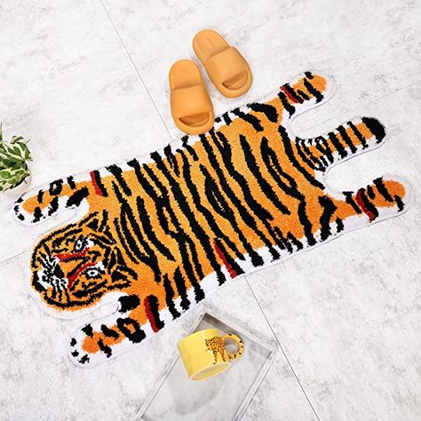 Tiger Bath Mat, Bathroom Cute, Tiger Cartoon, Bathroom Cartoon, Cute Bath Mats, Small Bathtub, Tiger Rug, Eclectic Bathroom, Bathtub Mat