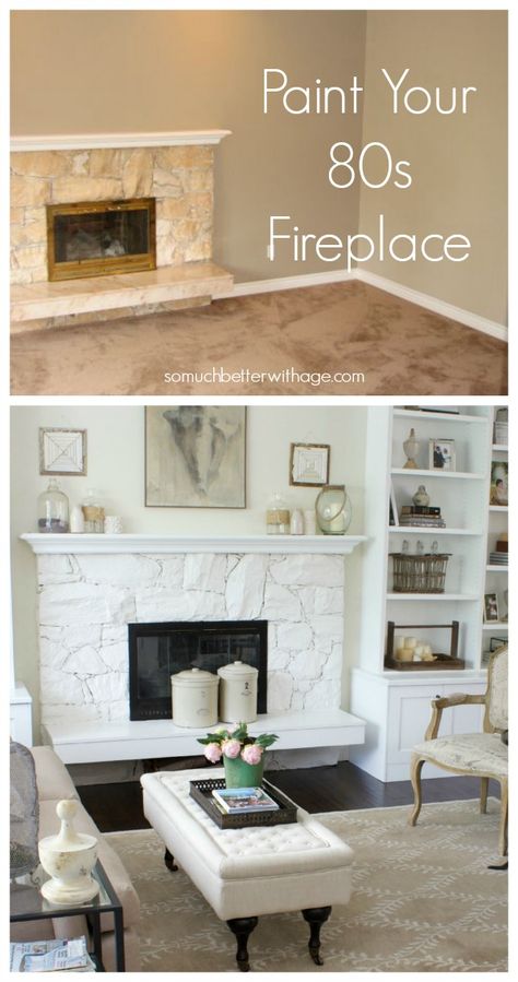 With all the crazy amounts of photos I’ve taken of my living room, I’ve never done a post about that 80s peach granite and marble fireplace. I’ve answered many emails about it so I thought it was finally time to do a post on it. I didn’t think it warranted a post since I just ... Read More about Paint Your 80s Fireplace 80s Fireplace, Painted Stone Fireplace, Stone Fireplace Makeover, Painted Fireplace, Fireplace Redo, Fireplace Update, Paint Fireplace, Brick Fireplace Makeover, Patio Flooring