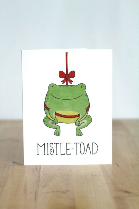 Christmas Themed Drawing Ideas, Funny Christmas Doodles, Christmas Frog Drawing, Christmas Pun Cards, Funny Christmas Drawings, Christmas Drawings Ideas, Cute Christmas Drawings Easy, Grinch Christmas Card, Cute Christmas Drawings