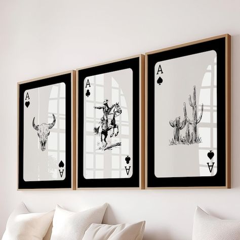 Cowboy Skull Print - Etsy Black And Gold Western Decor, Black And White Western Art, Custom Home Decor, Texas Gallery Wall, Midcentury Western Decor, Artwork For Men, Cowboy Bedroom Decor, Dark Western Decor, Playing Cards Wall Art