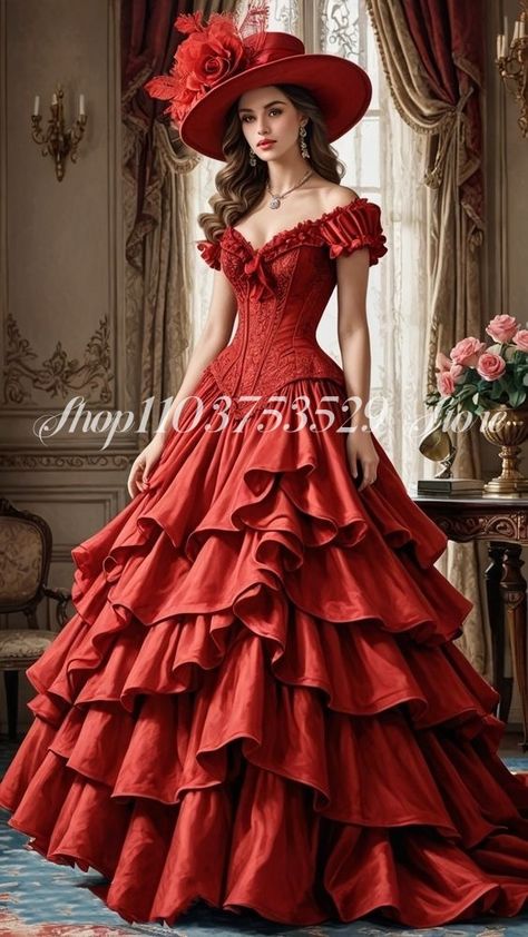 Elegant Medieval Red Ball Gown Vintage Corset Corset Victorian Satin A-Line Long Southern Civil War Medieval Ball Gown, Victorian Ball Dress, Red Victorian Dress, Ball Gown Vintage, Corset Victorian, Victorian Ball Gowns, Ball Gowns Vintage, Red Ball Gown, Gown Vintage