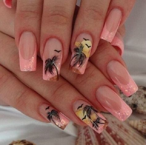 50+ Palm Tree Nail Art Ideas That You Will Love » Nail Art Summer Beach, Palm Tree Nail Art, Tree Nail Art, Palm Tree Nails, Beach Nail Designs, Sea Nails, Gel French Manicure, Tropical Nails, Tree Nails