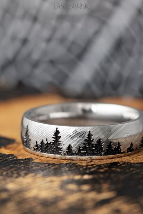 Tree Engraving, Nature Wedding Ring, Wedding Color Pallet, Unique Opal, Custom Ring, Love Each Other, Mens Wedding Rings, Men's Rings, Mens Wedding Bands